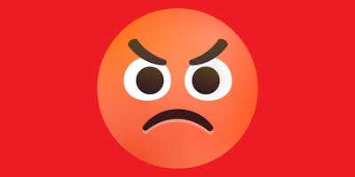 An angry emoji on red background