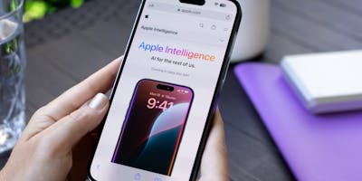 Apple Intelligence info on Apple website displayed on mobile screen