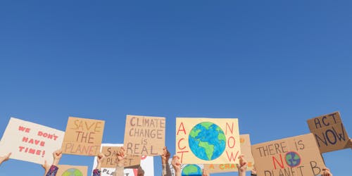 people with posters protesting against climate change