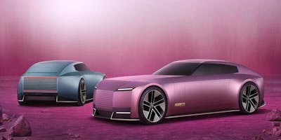 A pink Jaguar concept car which has been leaked online ahead of its unveiling