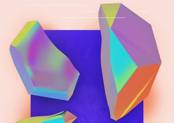 A pastel-toned digital rendering of rock fragments