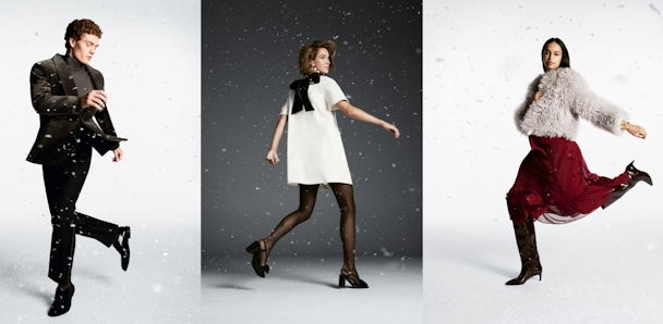 Three models posing in M&S Christmas clothes 