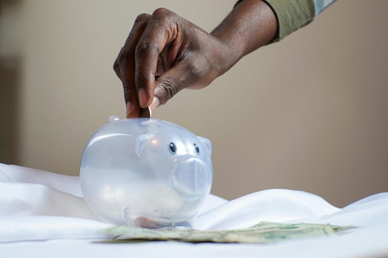 Piggy bank with someone putting money in it