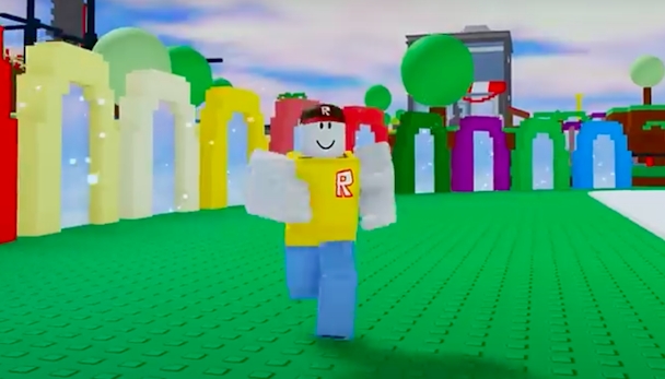 A still from the game Roblox, showing a character running