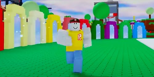 A still from the game Roblox, showing a character running