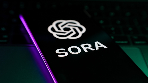 Sora and OpenAI logos displayed on mobile phone screen