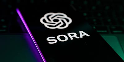 Sora and OpenAI logos displayed on mobile phone screen