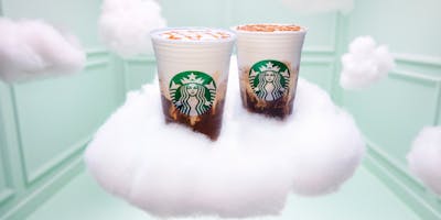 Images of Starbucks coffee on floating clouds 