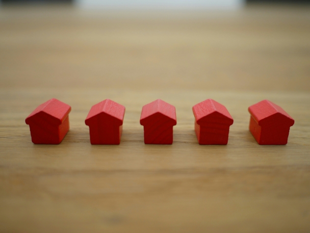 A row of small red model houses