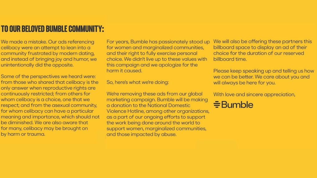 Bumble's apology