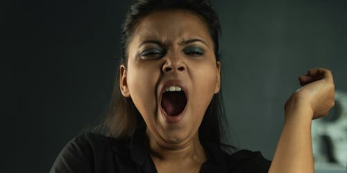 A woman yawns