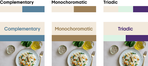 Examples of complimentary, monochoromatic and triadic colours with sand castle