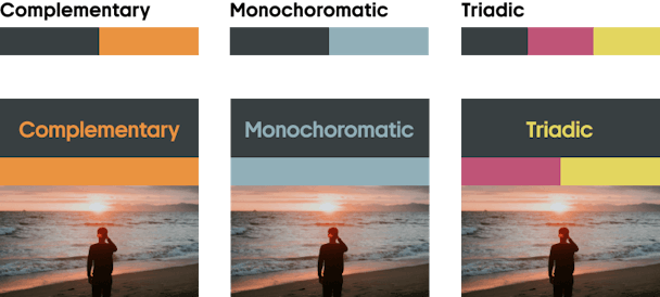 Complementary, monochoromatic and triadic colours for the Summer Rain colour code